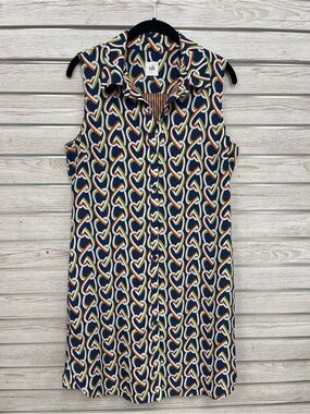 cabi Sleeveless Button-Down Dress in Navy Heart Link Print